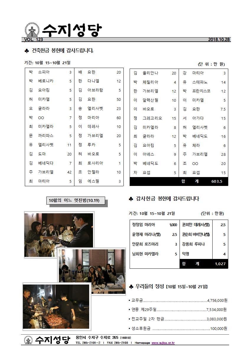 연중 제 30주일 주보와 간지입니다. (2018.10.28)