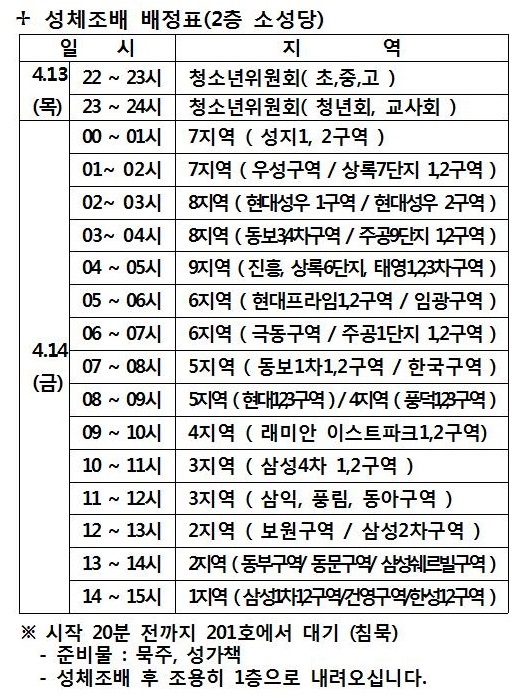 (4. 13 ~ 4. 14) 성체조배 배정표