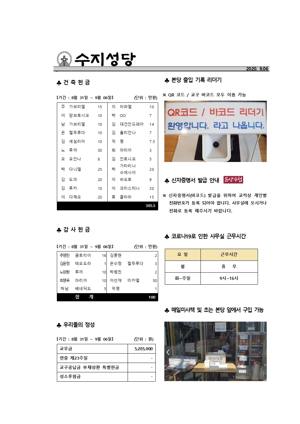 2020.09.13 – 연중 제24주일 수원주보링크 및 본당주보와 간지