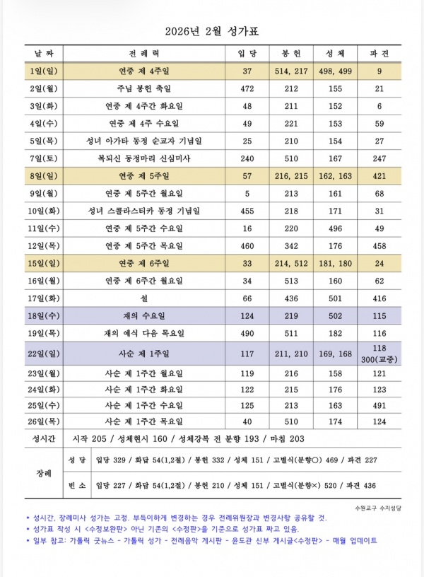 2026년 2월 성가번호