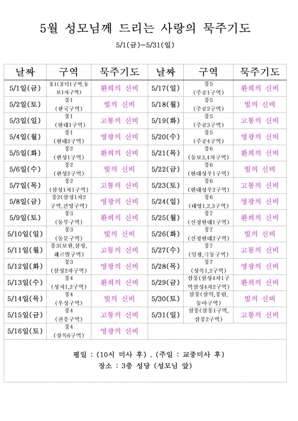 5월 성모님께 드리는 사랑의 묵주기도