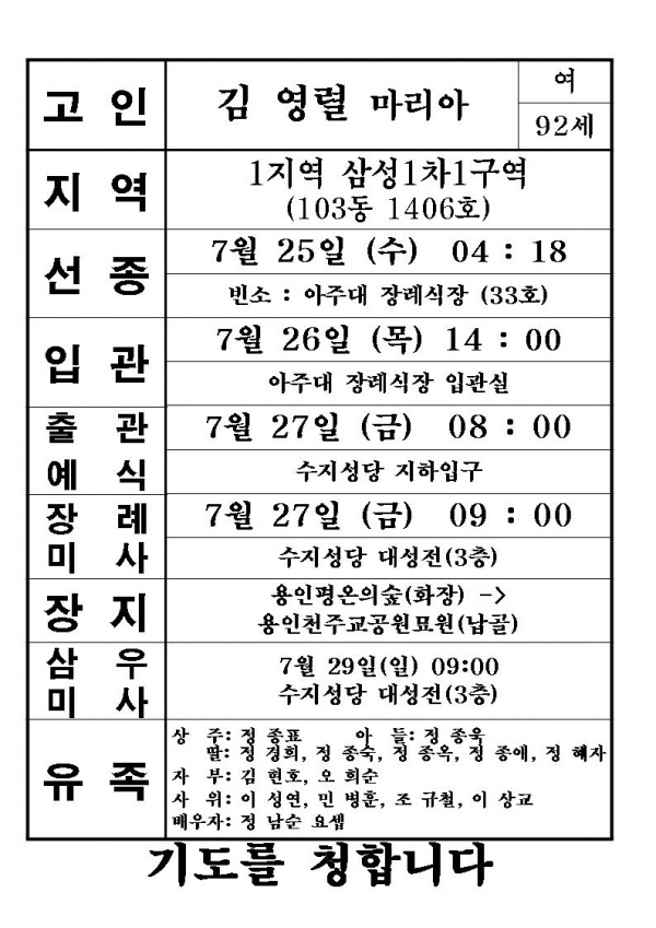 김영렬 마리아 연도공지