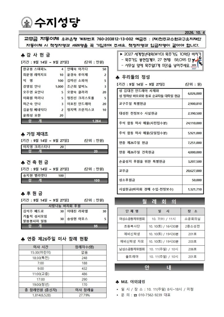 2026. 10. 4. – 연중 제27주일